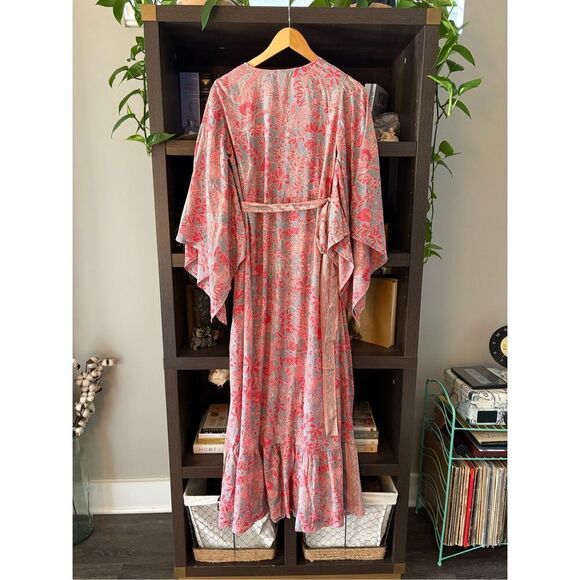 NWT Raga Boho Chic Metallic Floral Wrap Style Maxi Dress Oversized Size XS - Picture 3 of 8
